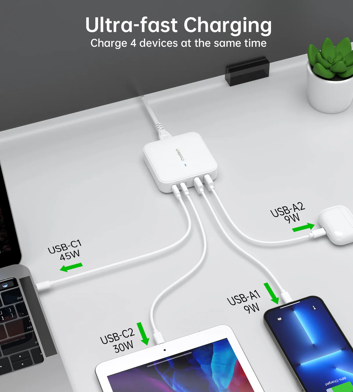 Choetech GaN 100W 4 ports desktop charger UK white Choetech GaN 100W 4 ports desktop charger UK white